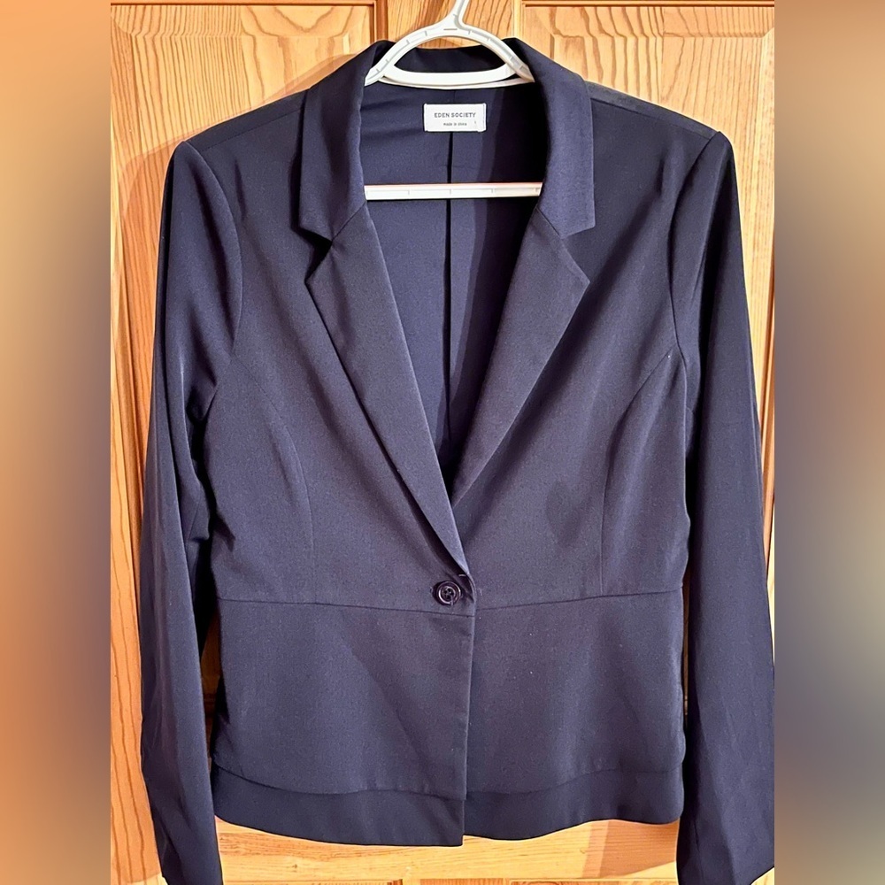 Eden Society Navy Blue One Button Professional Work Blazer Jacket Medium Career